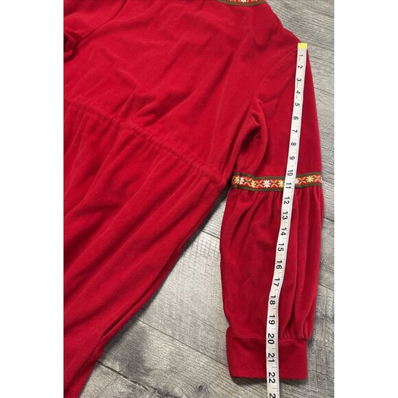 Vintage 60s Lounge Craft Nightgown Womens Medium Red Housecoat Zip Pocket Long - Picture 8 of 15